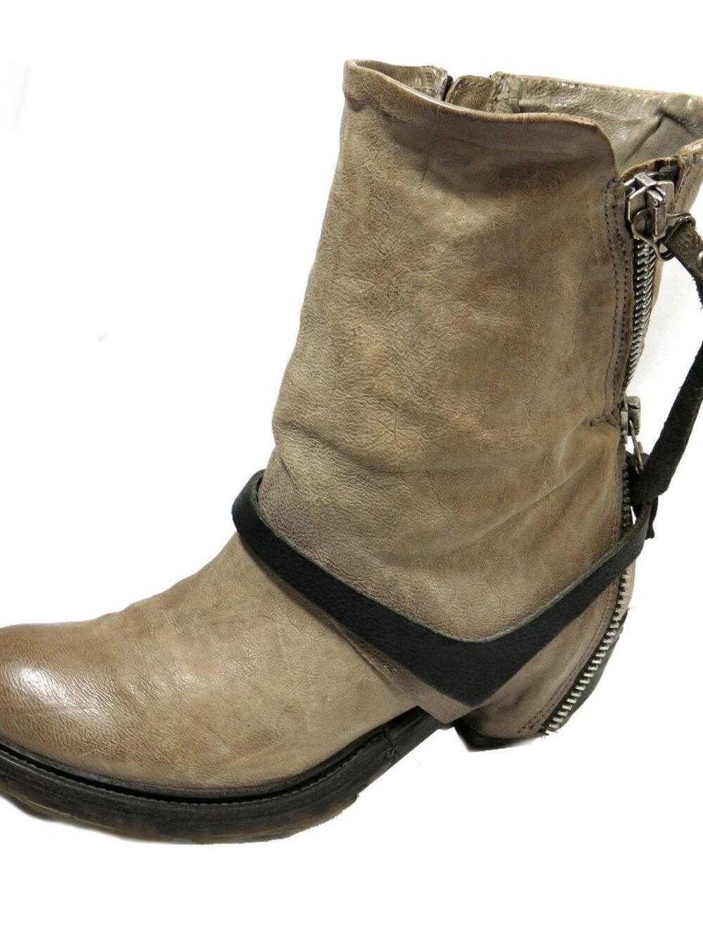 A.S. 98 Beige Double Zippered Boots, EU 38, US 8,Rare, Biker-Boho Strapped Boots - Picture 2 of 16